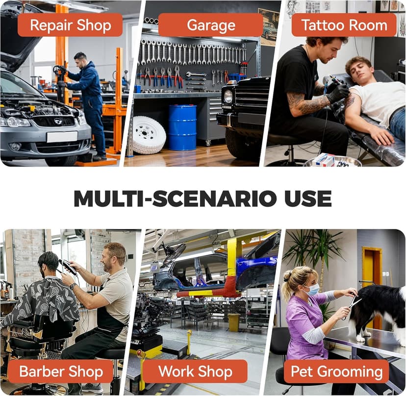 Shop Stool with Wheels for Garage, Mechanics Rolling Chair with Backrest, Adjustable Height Heavy Duty Garage Stool with Footrest and Storage Tray, Swivel Task Chair for Workshop Kitchen Salon