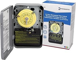 Intermatic T104 24-Hour Mechanical Timer Switch - 208–277 VAC, DPST, Indoor Metal Enclosure, Heavy-Duty, Manual Override, 40 Amp - Ideal for Lights, Pumps, Fans, and HVAC Systems