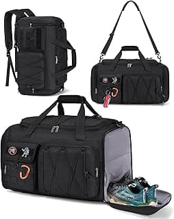 SDYSM Gym Bag for Men 45L Sports Duffel Bags 3-in-1 Travel Duffel Bag with Shoe Compartment, Gym Workout Backpack Carry On Weekender Bag Overnight Bag for Travel, Black