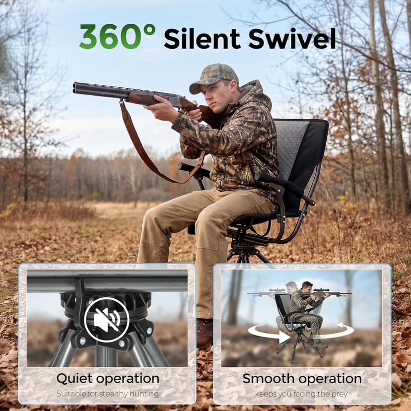 ALPHA CAMP Folding Hunting Chair Waterproof Swivel Hunting Blinds Chair 360 Degree Silent Hunting Seat with Adjustable 4 Legs Height and Armrests 330LBS Capacity for Hunting Camping