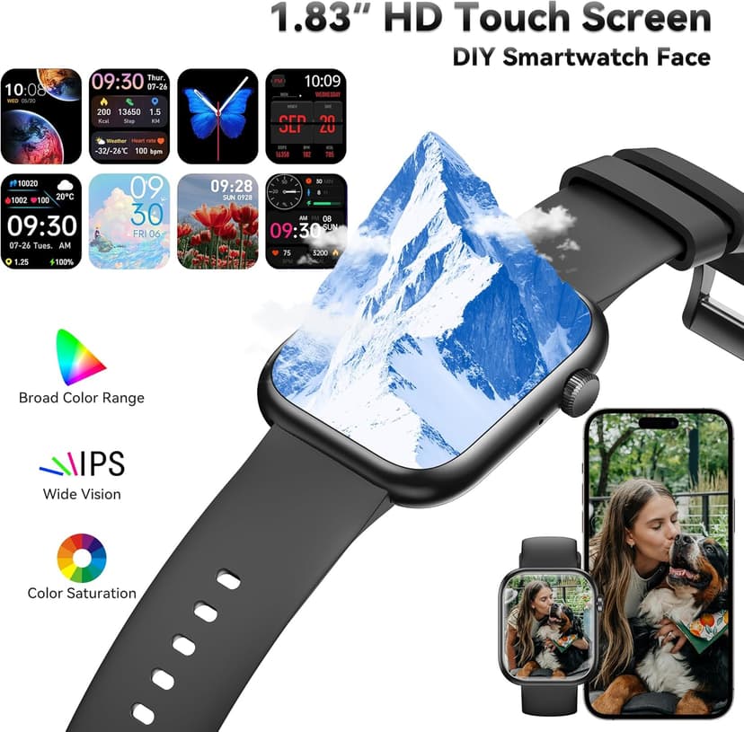 Smart Watch for Men Women(Answer/Make Call), 1.83" Fitness Watch with Heart Rate/Blood Pressure/Blood Oxygen, Pedometer, Sleep Tracker,120+ Sport Modes, IP68 Waterproof Fitness Tracker for Android iOS