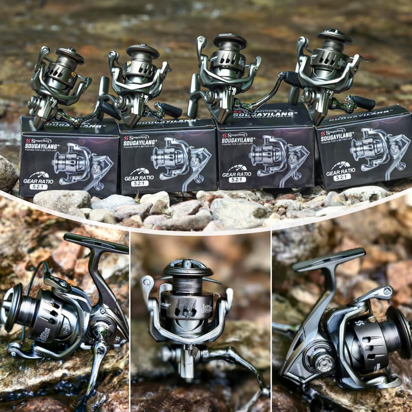 Sougayilang Spinning Reel - 5.2:1 Gear Ratio, 12+1 Bearings Freshwater Saltwater Fishing Reel, Ultra-Smooth CNC Aluminum Spool, Lightweight & Powerful for Bass Trout Salmon