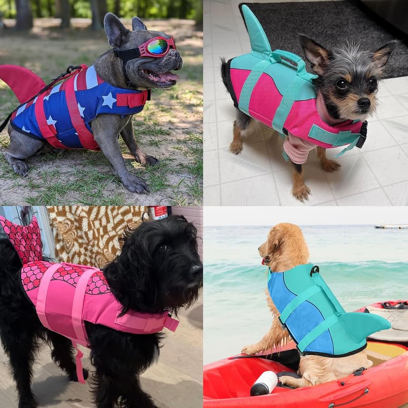 Malier Dog Life Jacket, High Buoyancy Shark Swimsuit, Ripstop American Flag, Medium, Red & Dark Blue