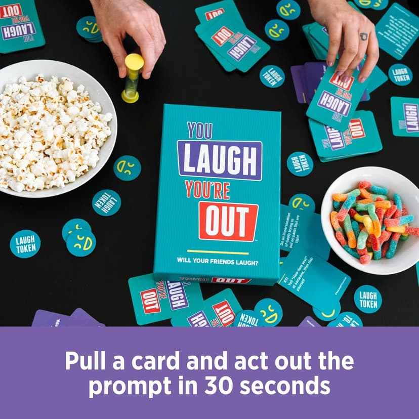 You Laugh You're Out A Party Game with Hilarious Charades Family Card Games for Adults & Kids, 125 Prompt Cards Fun Card Games for Family Game Nights, Gatherings, & Parties Ages 14+