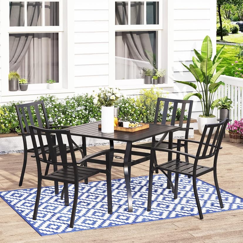 MFSTUDIO Outdoor Dining Set for 4, Patio Table and Chairs Set with Umbrella Hole, Metal Patio Furniture Set for Patio, Deck, Yard, Porch