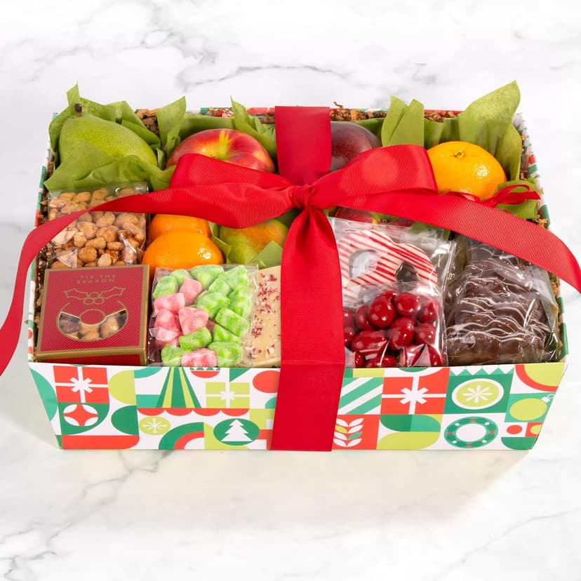 Holiday Chocolate, Nuts & Fresh Fruit Gift Basket