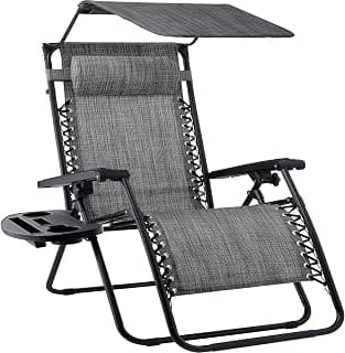 Best Choice Products 30” Wide Folding Zero Gravity Outdoor Recliner Patio Lounge Chair w/Adjustable Canopy Shade, Headrest, Side Accessory Tray - Gray