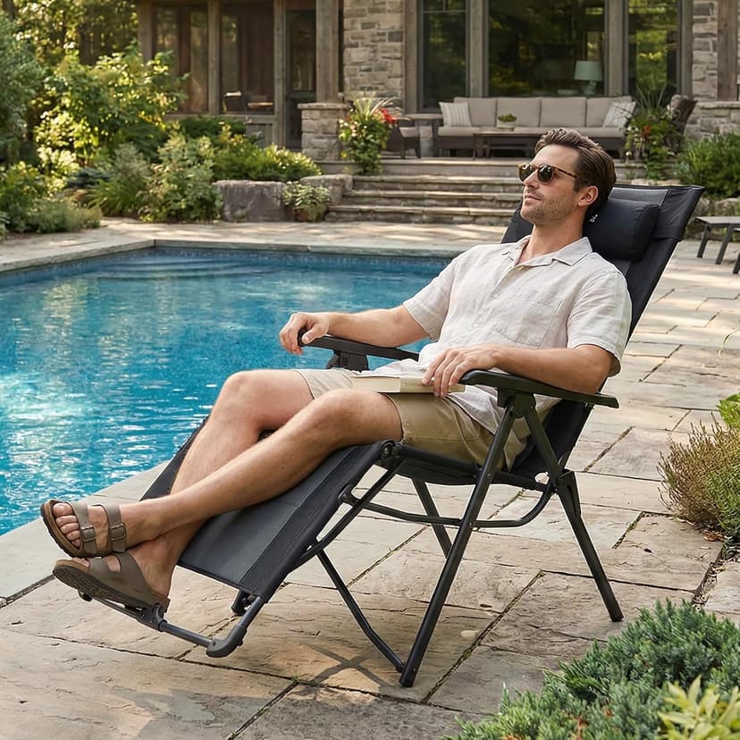 Portal Portable Zero Gravity Chair, Lounge Chair Outdoor Oversized Zero Gravity Chair Folding Lounge Chair with Adjustable Pillows and Cup Holder for Poolside Backyard and Lawn, Support 350lbs