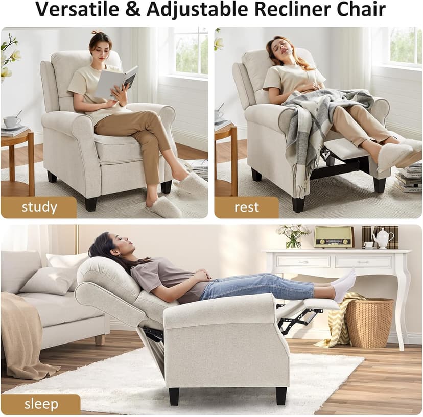 Oversized Recliner Chair for Living Room, Modern Reclining Sofa Home Theater Seating with Upholstered Push Back, Mid-Century Reclining Armchair with Lumbar Support, Bedroom, Reading Nook, Office