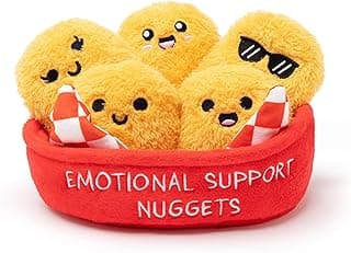 WHAT DO YOU MEME? Emotional Support Chicken Nuggets by Relatable, Cuddly Plush Toys and Stuffed Animals, Includes 5 Plushies with Basket, Funny or Cute Holiday Stocking Stuffer