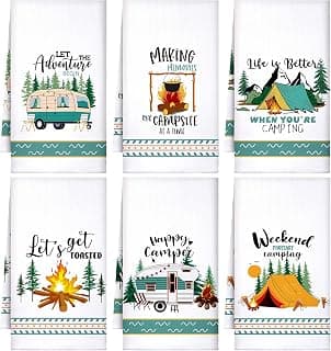 Bonfire Tent Car Tea Towels 24 x 16 Inches with Funny Sayings Novelty Gifts for Rv Campers Camping Accessories Boyiee Set of 6 Camping Kitchen Towels White Absorbent Dishcloth Gifts B0C49SFWRR