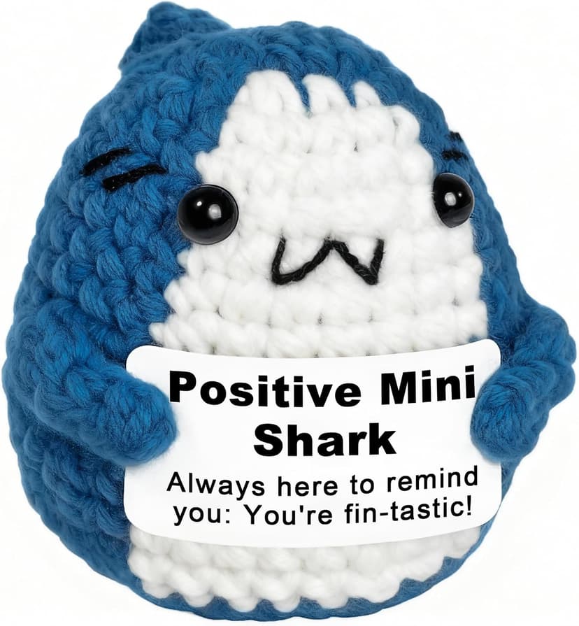 Cute Encouragement Gift for Coworker or Friend Women Men with Support Message Positive Animals Crochet Shark Gift – Mini Emotional Shark Plush B0D2J3GPLD