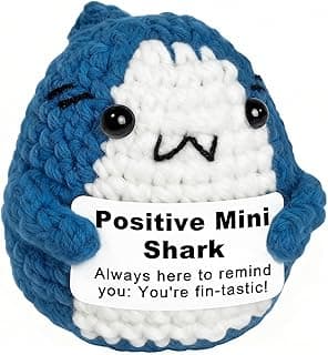Cute Encouragement Gift for Coworker or Friend Women Men with Support Message Positive Animals Crochet Shark Gift – Mini Emotional Shark Plush B0D2J3GPLD