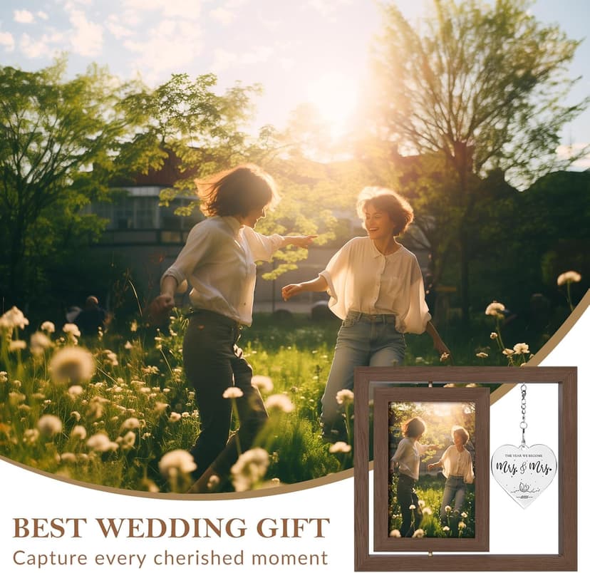 Mrs and Mrs 2026 Brown Picture Frame, Mrs & Mrs Wedding Gifts, Newlywed Engagement Present Lesbian Couple Bridal Shower Gifts, LGBT Gift Ideas
