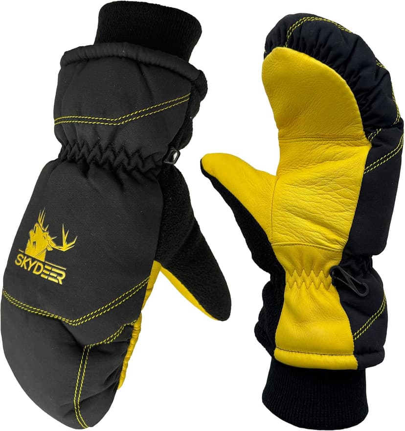 SKYDEER Warm Ski Mittens with Soft Premium Deerskin Leather and 150G 3M Thinsulate Insulation (SD8753M, Unisex)