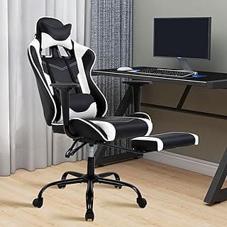 High Back PU Leather Gaming Chair with Headrest & Lumbar Support, Height Adjustable Wide Seat Gamer Chair for Adults, Game Chair with Footrest & Armrest