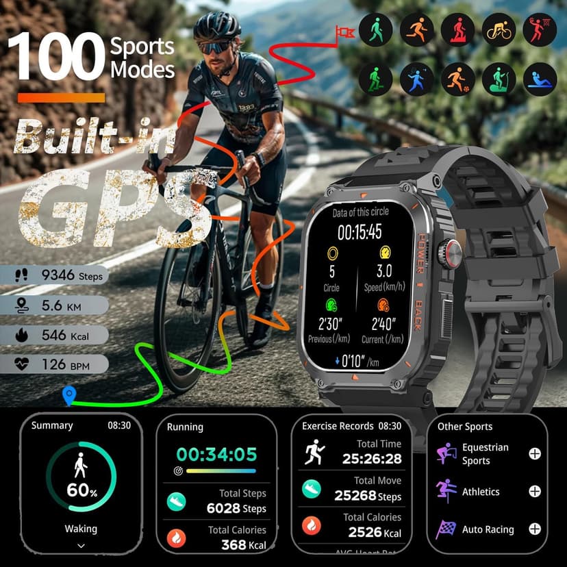 Military GPS Smart Watch for Men with Offline Map/Air Pressure/Altitude/Compass,smart Watch for Android Phones and iPhone,Waterproof Fitness Tracker with Blood Oxygen/Heart Rate/Sleep/100+ Sport Modes