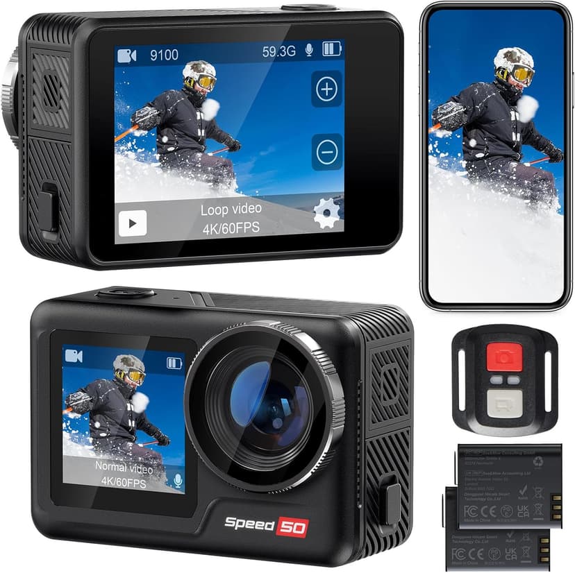 Waterproof Action Camera Underwater,Sports Camera 4K60FPS 30MP with EIS/Dual Screen/5X Zoom/Remote Control,Bare Underwater Camera with Waterproof Case,4K Action Camera for Vlogging/Video Recording