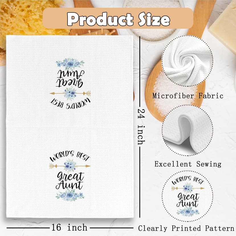 Great Aunt Gifts Kitchen Towels, Aunt Gifts from Niece Dish Towel Dishcloth 16x24 Inches, Auntie Appreciation Gift Decorative Absorbent Hand Tea Towels Decor
