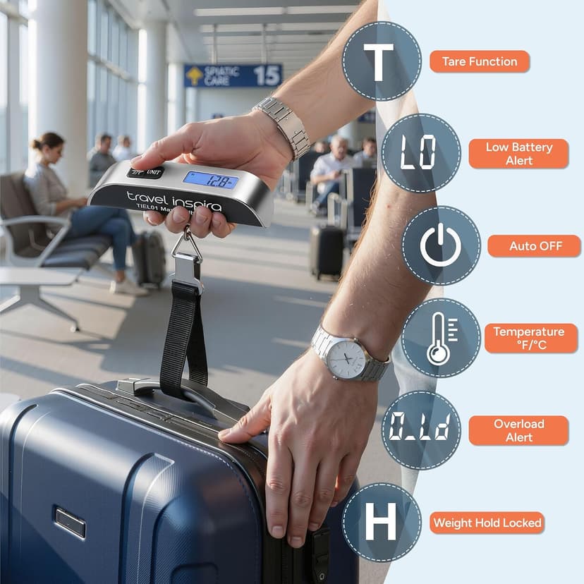 travel inspira Digital Luggage Scale – Portable Hanging Suitcase Weight Scale for Travel, 110 lb Capacity, Backlit LCD Display, Prevents Airport Overweight Fees, Battery Included B07QFTGGYF