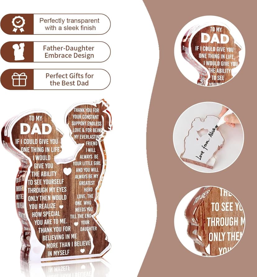 Fathers Day Presents from Daughter – Heartfelt Acrylic Plaque for Dad, Unique Father Daughter Desk Decor Sign – Birthday, Christmas or New Dad Present