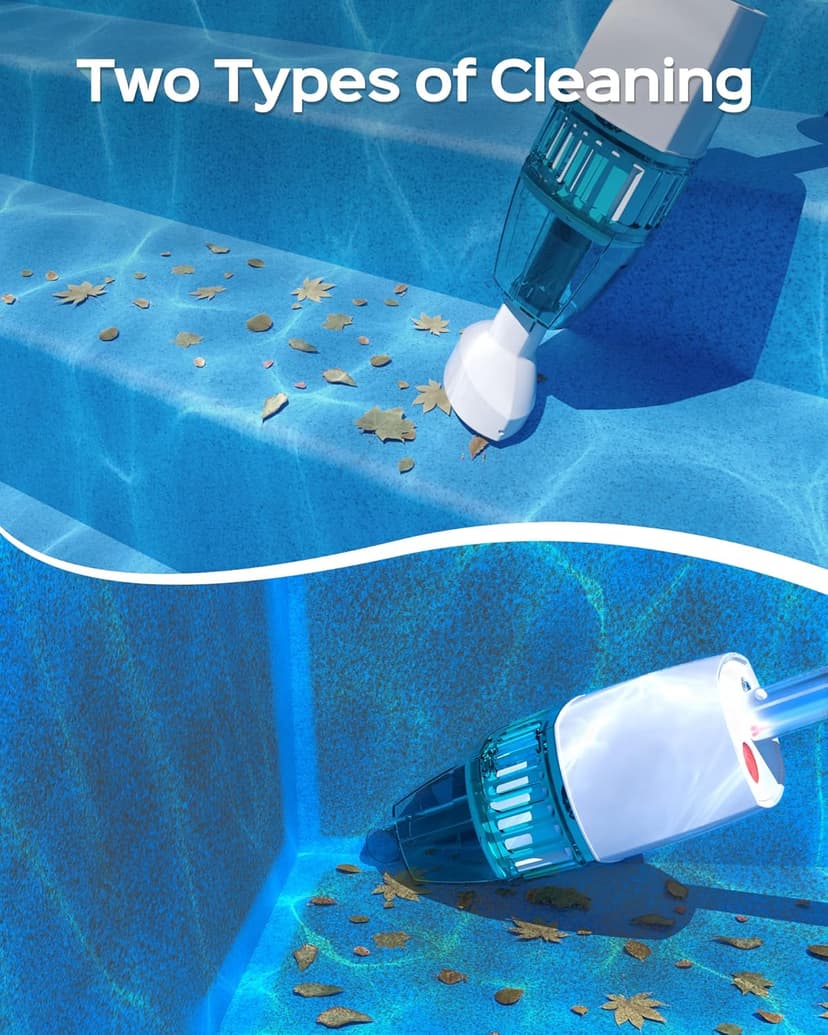 (2025 New) WYBOT Hyson 100 Handheld Pool Vacuum with Two Brush Heads, Cordless Pool Vacuum for Above Ground Pool, Telescopic Pole, 60 Mins Runtime, Deep Cleaning for Spa/Hot Tub/Small Pool