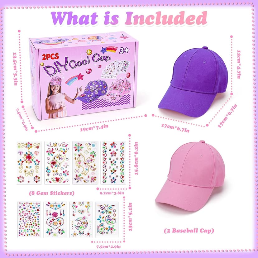 DIY Gem Baseball Cap Craft Kit: Design Your Own Hats with Unicorn Stickers, Adjustable Kids Baseball Caps, Trendy Tween Gifts Toys for Girls Age 4-12 Years Old, Birthday Christmas Art Supplies B0CJLKHB5Q