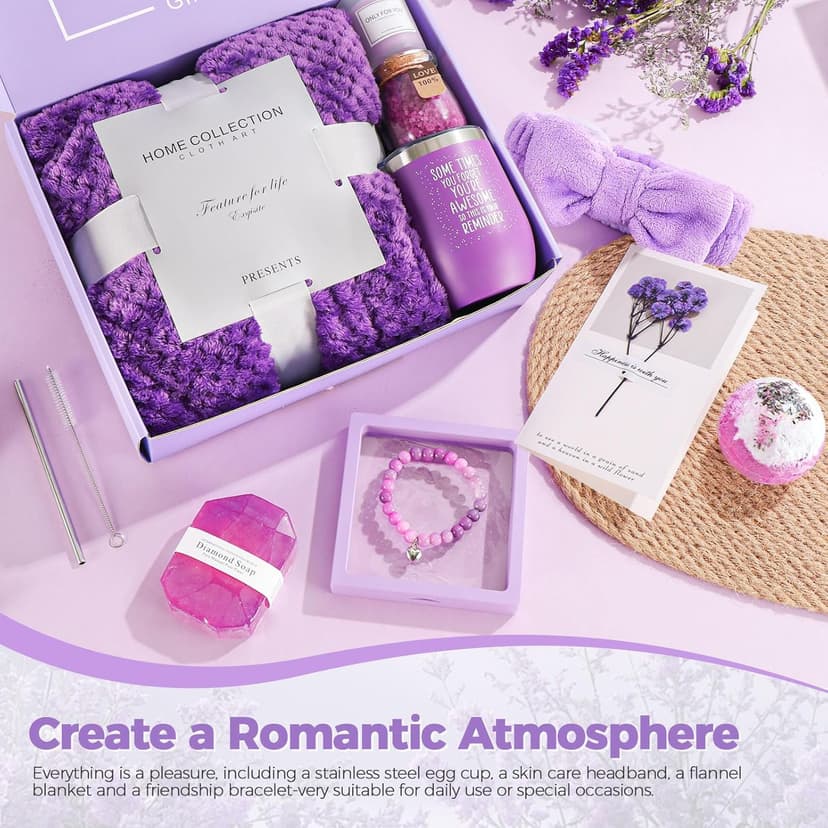 Birthday Gifts for Women, Self Care Gifts Get Well Soon Gifts,Lavender Spa Flannel Blanket Gift Set, Gift For Female Friend, Mom, Wife, Girlfriend, Sister, Teacher's Day Gift Her Birthday Gift