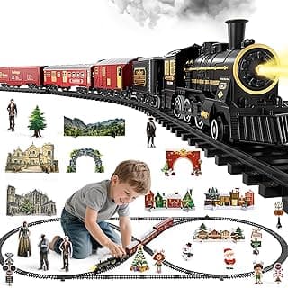 NIPLOOOW Train Set for Kids 4-8, Electric Train Toy with Realistic Sound, Lights and Smoke for Under Christmas Tree,Toddler Model Trains for 3 4 5 6 7 8 Years Old Kids Toys Gifts