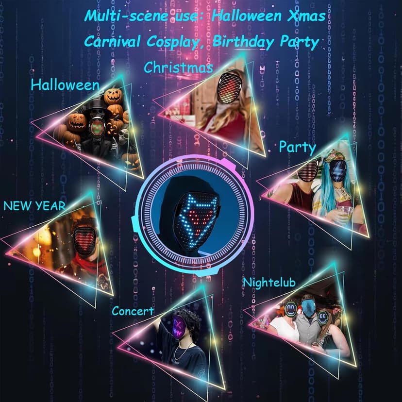 Gift for Halloween Costume Mask Birthday Christmas Cosplay, Rechargeable, 50 Glowing Patterns, Cool Toys For Kids Adults JDBMAOYE LED Light Up Mask with Gesture Sensing,Perfect Gifts for Teen Boys B0D9LZXPZ1