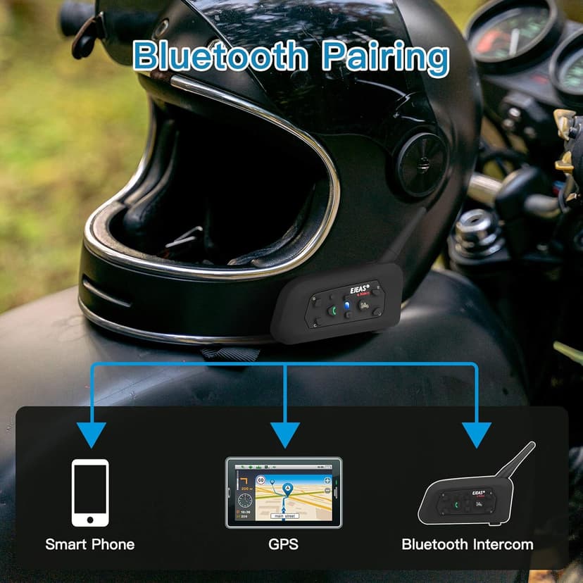EJEAS V6 Pro Motorcycle Helmet Bluetooth Intercom, 2-Way 1200M Motorcycle Bluetooth Headset Universal Communication System with Noise Cancellation and Waterproof for Dirt Bike/ATV/Snowmobile (2PCS)