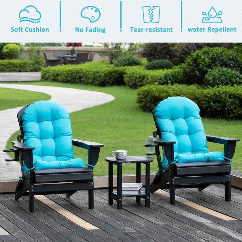 nalone 2 Pack Adirondack Cushion Rocking Chair Cushions High Back Adirondack Chair Cushion with Ties Patio Cushions for Outdoor Furniture (2 Pack, Blue)
