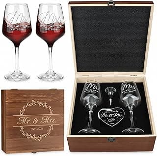 Wedding Gifts for Couples 2026 Mr and Mrs Engraved Wine Glasses Engagement Gift for Newlywed Bachelorette Bridal Shower Gifts for Bride and Groom Present for Bride To Be His and Hers B0G5Y8VNMM