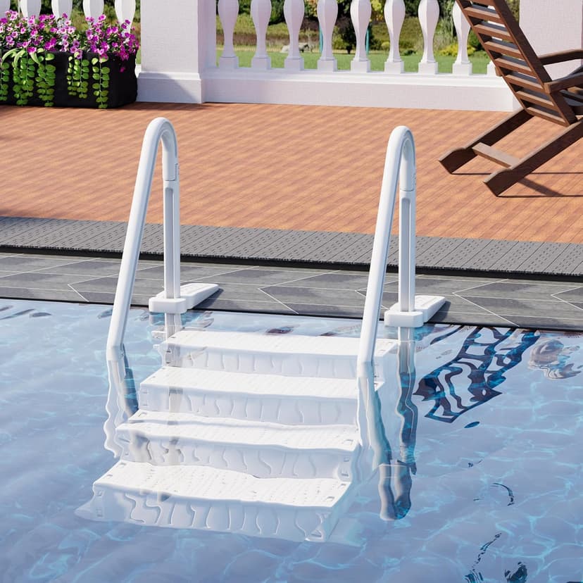 Pool Ladder, 4-Step Pool Stairs with Double Handrails and Non-Slip Steps for 48-54” Above Ground and In-Ground Pools, White
