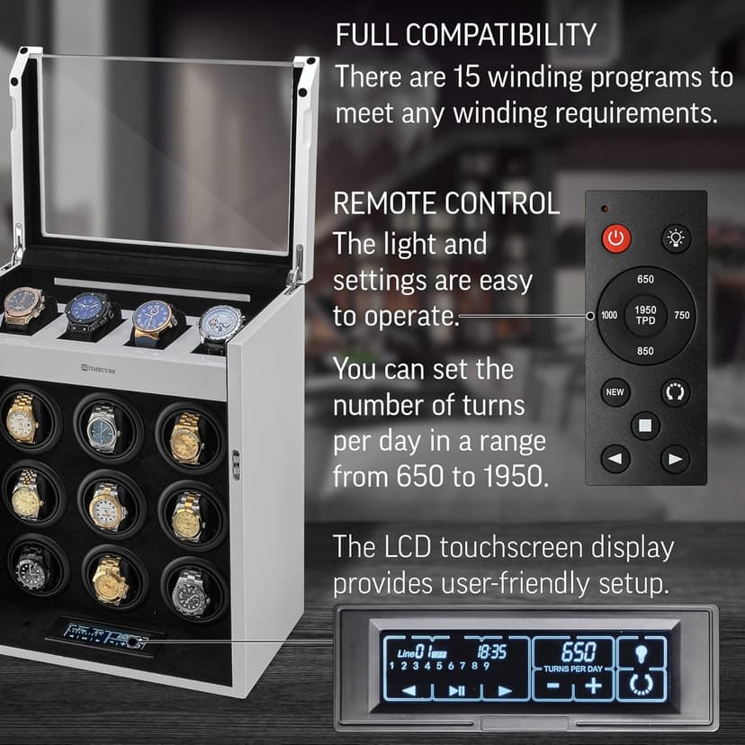 TIMECUBE 9 Watch Winder with 4 Storage Slots and Interior Light
