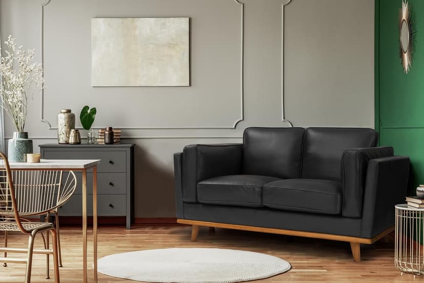 Valencia Artisan Full Leather Loveseat Sofa 66”| Pure Full Italian Nappa Leather Couch, Solid Wood Accent, Ultimate Comfort, Black