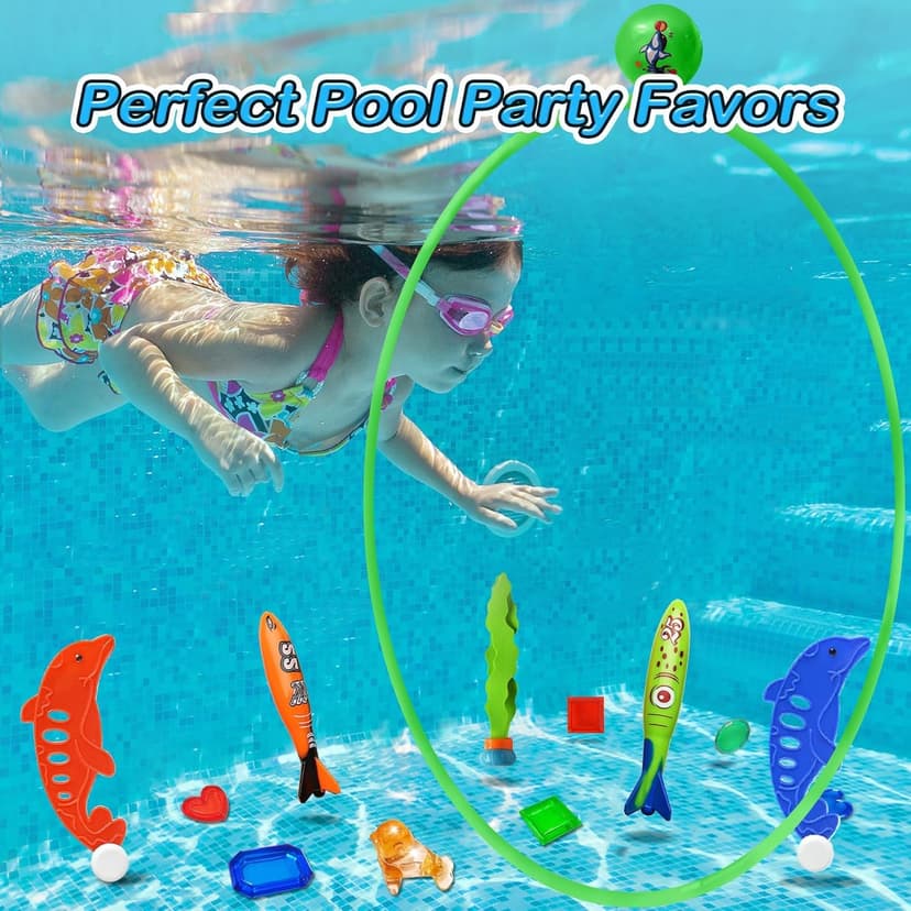 Jasonwell Pool Toys Diving Rings - 28PCS Swim Thru Rings Pool Game Diving Toys with Dive Ring Underwater Treasures Torpedo Bandits Fish Toy Fun Water Swimming Toy for Boys Girls Kids Teens Adults