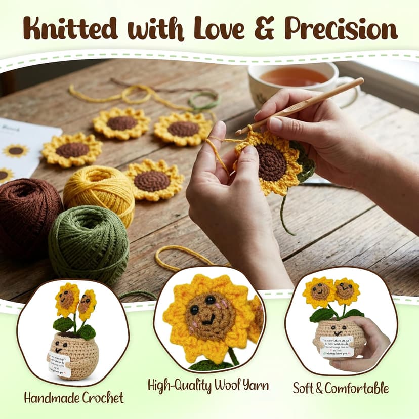 Friendship Gifts For Women, Friend Gift Ideas, Emotional Support, Sunflower Decor, Handmade Keepsake, Soft Yarn Texture OASSIE Best Friend Birthday Gifts for Women - Positive Crochet Sunflower B0FNVGXPQ1