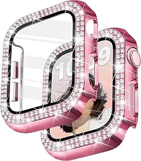 Newlibery Bling Watch Case with HD Screen Protector Women Compatible with Apple Watch 40mm Diamond Protective PC Face Cover Frame Protector for iWatch Series 6/5/4/SE/SE2/SE3 Pink