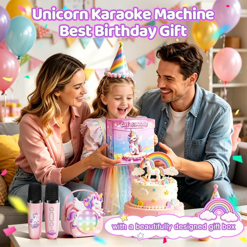 Birthday, Clear&Loud Sound, Portable&Mini, 2 Wireless Microphones, Kids Easy Use,4 Voice Changers, Bluetooth Speaker,Girl Toy Unicorn Karaoke Machine for Kids, Girl Gift Christmas with Gift Box B0GX5WRNBM