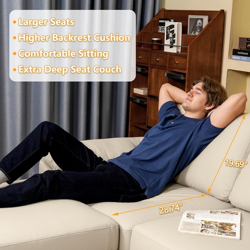 EASE MOOSE Oversized Modular Sectional Sofa,Leather Sectional Couch with Deep Seat,Extra Large U Shaped Couch,Faux Leather Material Sofa Modern Comfy Scratch Resistant,Beige