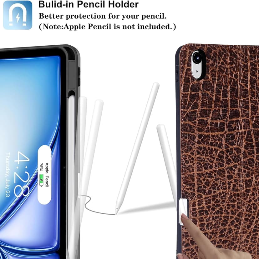 Gexmil Genuine Leather Case for iPad Pro 13 Inch (M5/M4) 2025/2024 with Pencil Holder,Protective Shockproof Smart Premium Leather Folio Cover Adjustable Stand Auto Sleep/Wake Anti-Slip, Buffalo Brown