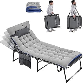 Yaheetech 5 Position Folding Tanning Chair, Outdoor Chaise Lounge Chair with Pad for Beach Patio Poolside Lawn(Gray)