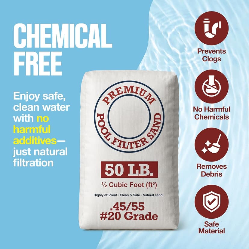 Play22 20 Grade Pool Filter Sand - Pool Sand, 50 Pound Bag Silica Sand for Pool Filter, Non Staining, Non Corroding, for Above Ground and Inground Swimming Pool Care