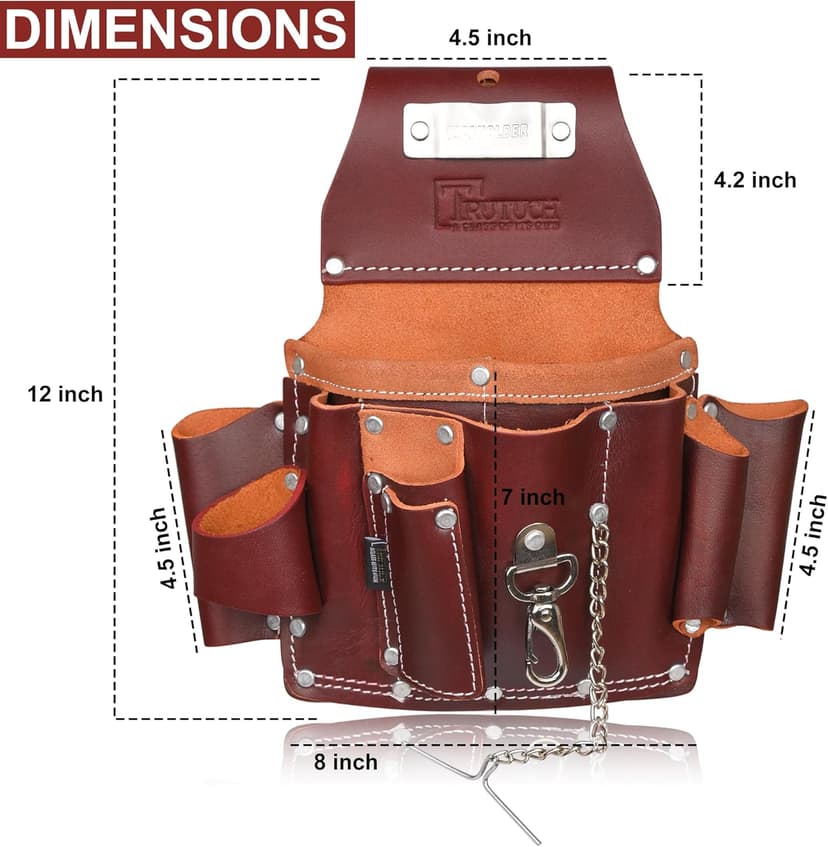 TRUTUCH Grain Leather Electrician Tool Pouch | Carpenter Tool Pouch | Electrician Pouch | Electric Tool Bag | Electrician Bag | Leather Tool Belt