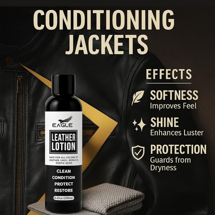 Eagle Leather Jacket Conditioner- Leather Lotion with Cloth for Boots, Jackets, Purses, Handbags & Bags – Lanolin & Natural Oils to Clean, Condition, Restore & Protect All Leather Colors