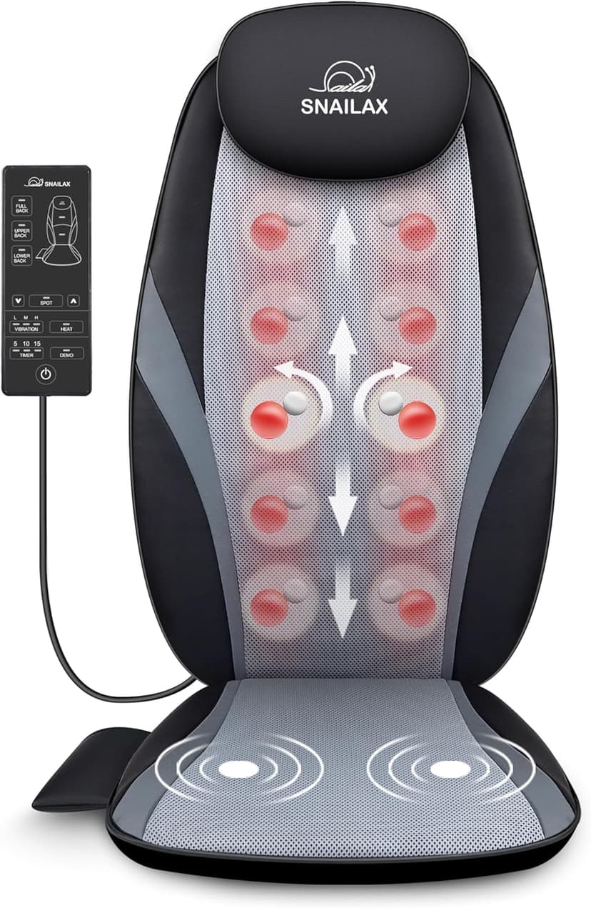 Snailax 2026 Upgraded Shiatsu Roller Back Massager with Heat Massage Chair Pad Kneading Back Massager for Pain Relief Deep Tissue Chair Massage Pad for Office Home