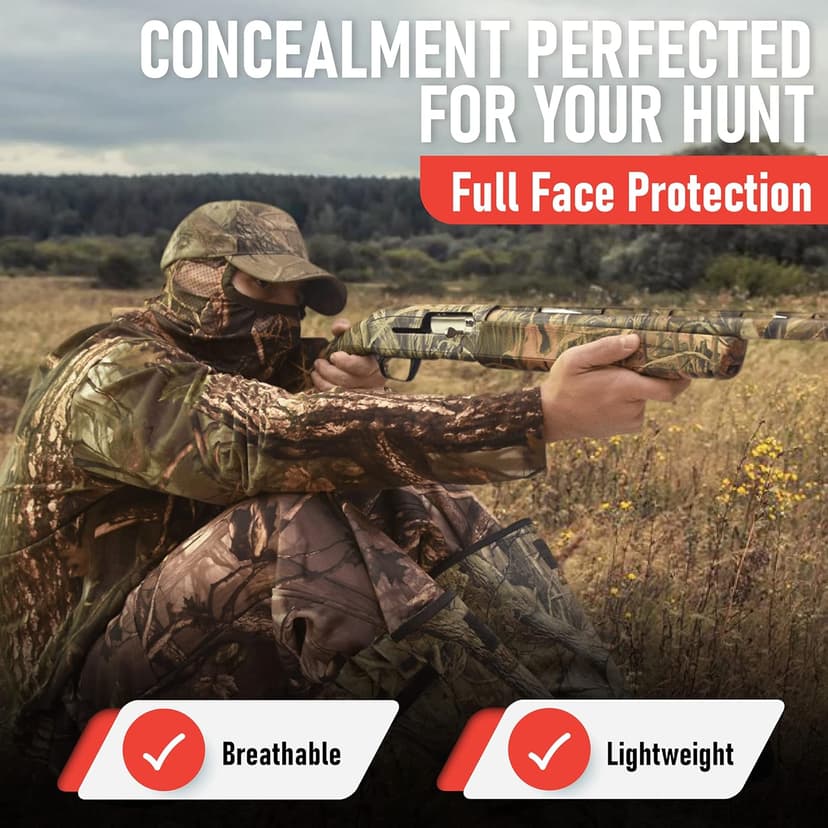 DecoyPro Hunting Face Mask Light Weight, Camo for Turkey, Bow, Deer, Duck, Goose, Coyote - Camouflage Gear for Men, Breathable Netting