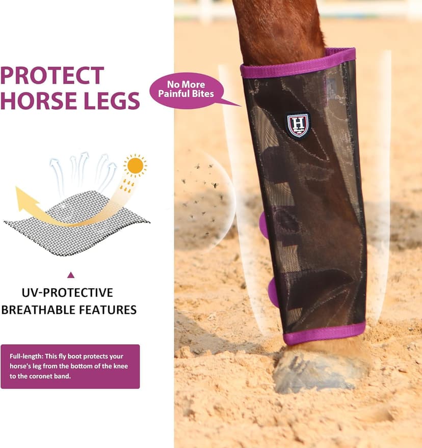 Harrison Howard Loose-Fitting Horse Fly Leggings Breathable, Tear-Resistant Fine Mesh Leg Guards Stay-on Comfortable Fly Boots (Set of 4)