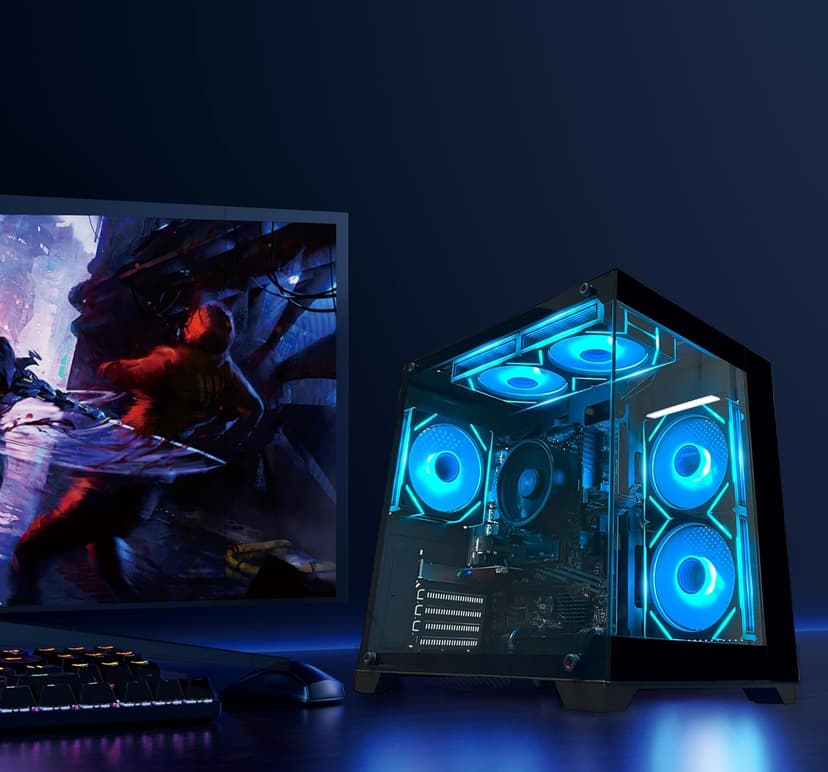 YAWYORE Gaming PC Desktop Computer AMD Ryzen 5 5600GT,16GB DDR4 3200MHz,1TB M.2 NVMe PCle,550W 80PLUS PSU,WiFi,Game Design Office Console,Sea View Room, Towers Prebuilt PC (Black)